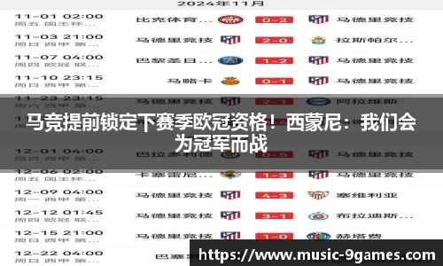 马竞提前锁定下赛季欧冠资格！西蒙尼：我们会为冠军而战